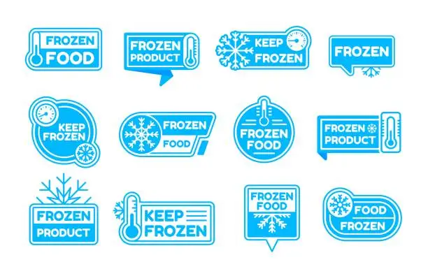 Vector illustration of Frozen logo icons, cold product label and badge