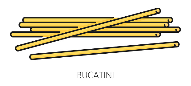 Bucatini or perciatelli pasta of durum wheat flour isolated color outline icon. Vector thick spaghetti-like pasta with hole, italian cuisine food