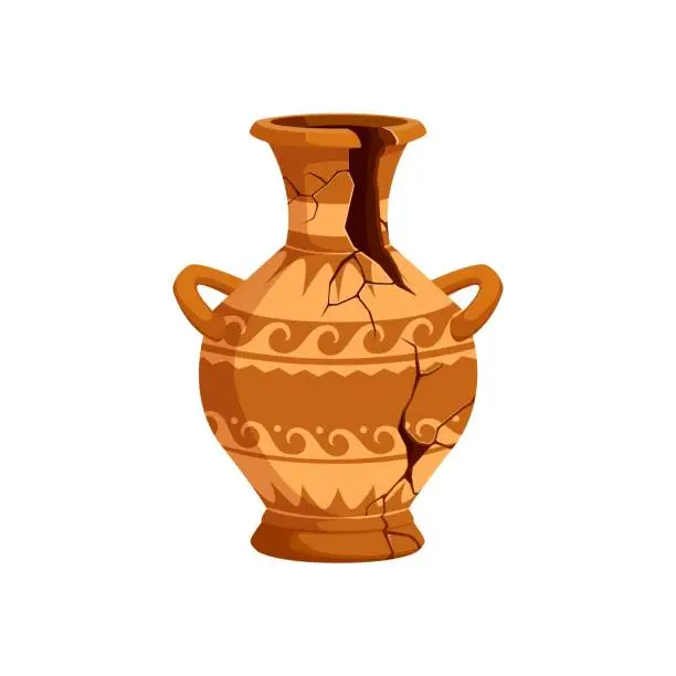 Vector illustration of Ancient broken pottery and vase, vector crockery