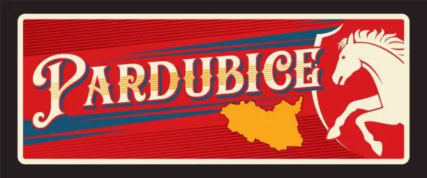 Vector illustration of Pardubice czech republic region retro travel plate