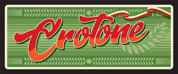 Vector illustration of Crotone Italian city retro travel plate, tin sign