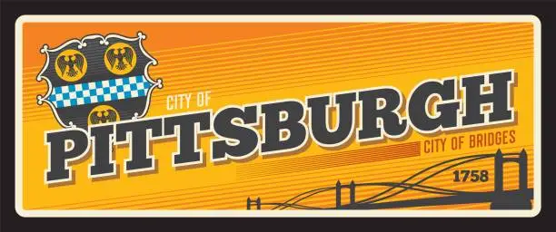 Vector illustration of Pittsburgh USA american city retro travel plate