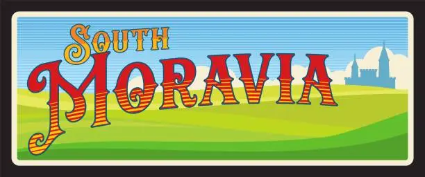 Vector illustration of South Moravia travel plate, czech region