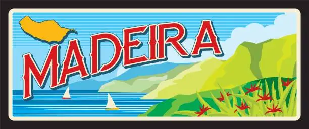 Vector illustration of Madeira island portuguese province travel plate