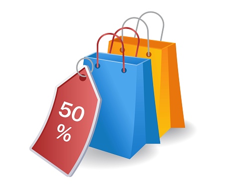 Shopping hunting for discounts flat isometric 3d illustration