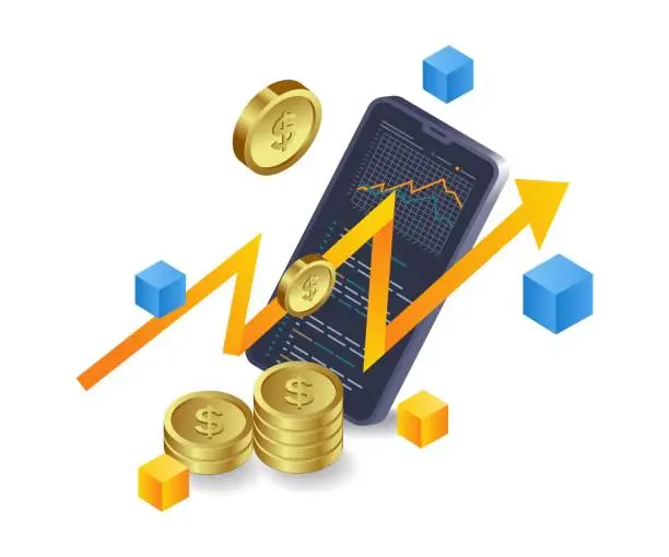 Vector illustration of Technology smartphone blockchain business analysis