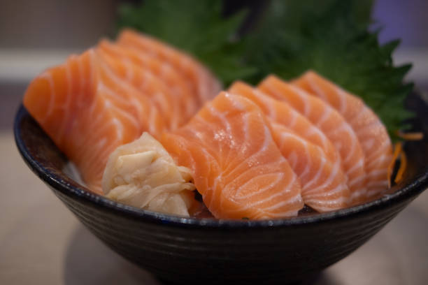 istock Salmon Sashimi in Japanese buffet restaurant menu 2131633550