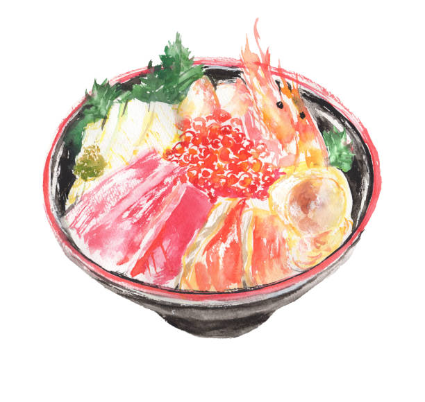 istock Illustration of seafood bowl drawn in watercolor 2131696588