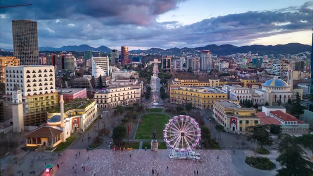 Tirana Skanderbeg Square from drone