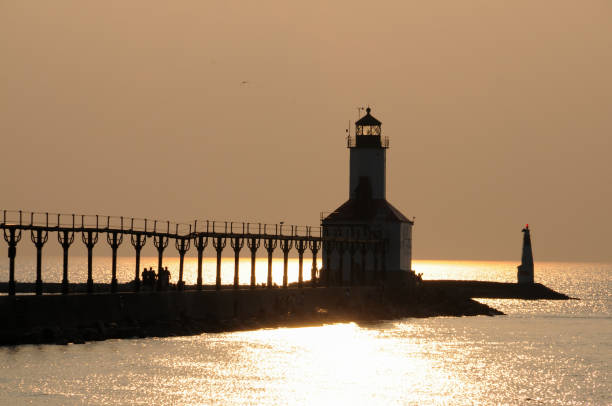 Michigan City Lighthouse & Catwalk Back Lit