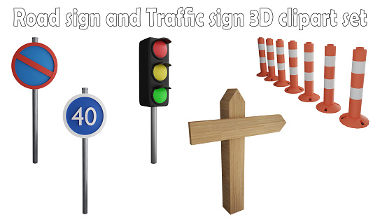 Road sign and traffic sign clipart element ,3D render road sign concept isolated on white background icon set No.22