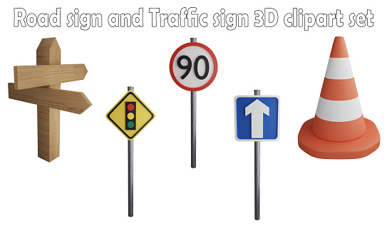 Road sign and traffic sign clipart element ,3D render road sign concept isolated on white background icon set No.23