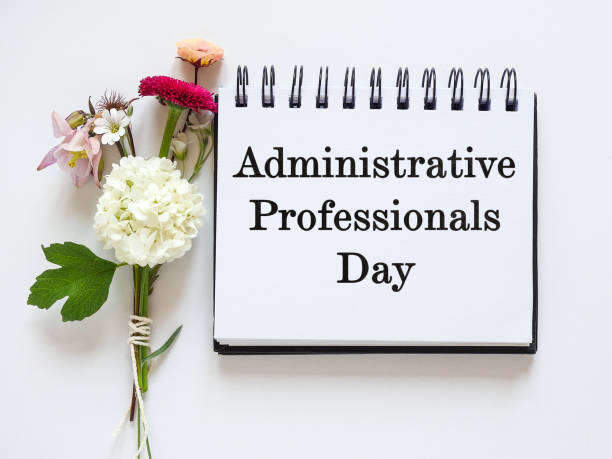 istock Happy Administrative Professionals Day. Notepad with congratulatory inscriptions 2131793538