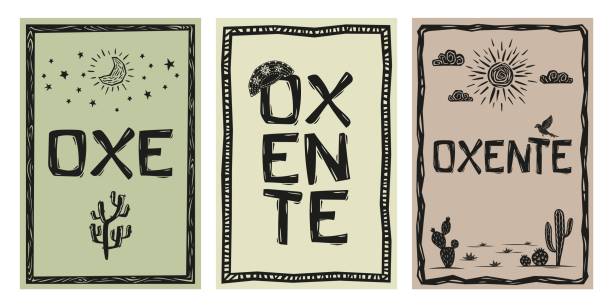 ilustrações de stock, clip art, desenhos animados e ícones de oxente, set of typical expressions from northeastern brazil. for pictures, posters, banners. vector illustration in brazilian cordel style. - corda