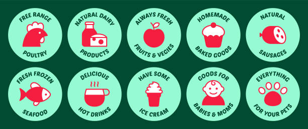 ilustraciones, imágenes clip art, dibujos animados e iconos de stock de logotipo de etiqueta de icono de alimentos de comestibles - cake pie apple pie apple