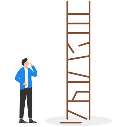 Businessmen look at broken ladders. Obstacle Business concept
