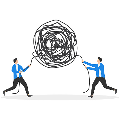 Problem Solving Images Rope Business People Pulling At Tangled Rope In Opposite Directionsthinking ...