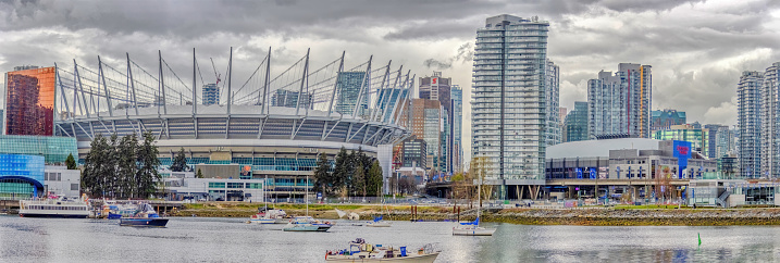 Vancouver, British Columbia, Canada. Mar 25, 2024. The BC Place multi-purpose stadium and the Rogers Arena multi-purpose arena in the downtown area of Vancouver.