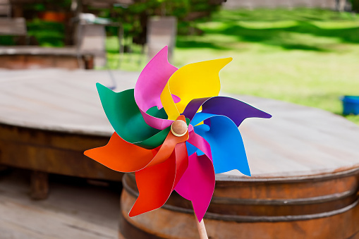 Picture of beautiful colorful paper windmills used for home decoration.