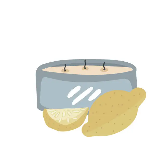 Vector illustration of Flat design scented candle with lemon flavor