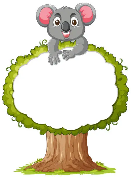 Vector illustration of Cute koala sitting on a tree with empty space