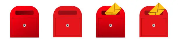 Vector illustration of Mailbox red mail box. Shipping postal envelope
