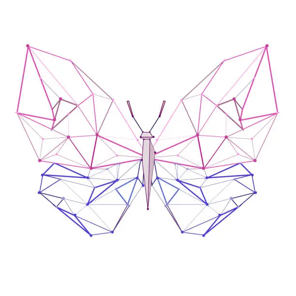 Vector illustration of line low poly butterfly