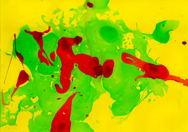 istock Abstract background of red and green chaotic spots on yellow. Different shades. 2131913477
