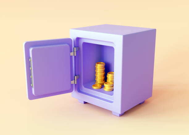 istock Safe box with coin on beige background. Secure storage concept 2131953763