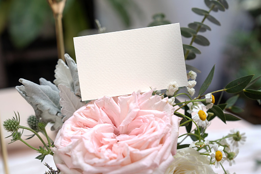 Mockup white blank space card, for Name place, Folded, greeting, invitation. with clipping path