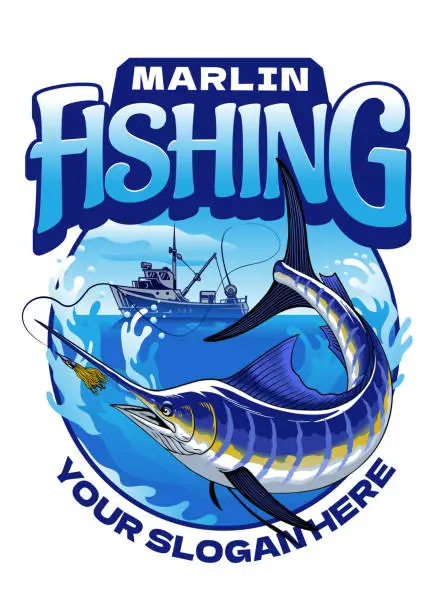 Vector illustration of Marlin Fishing T-Shirt Design Vector Illustration