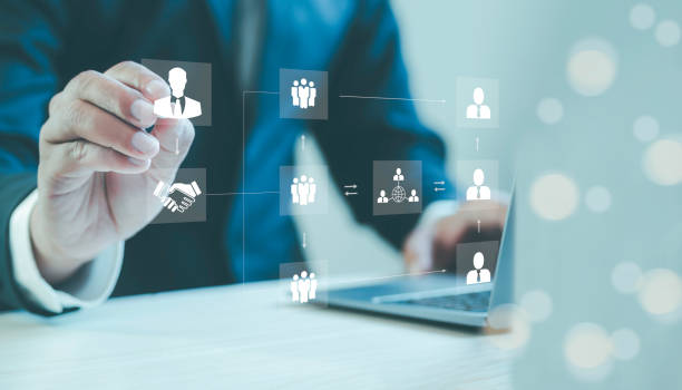 istock Business process and workflow automation with business hierarchical structure flowcharts. Business management organization in the company A relationship of command or subordination between members. 2131969939
