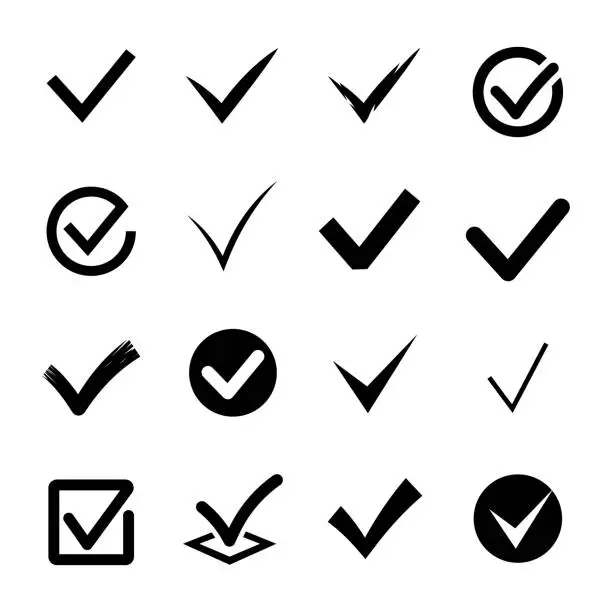 Vector illustration of Check mark icons. Confirmation icon set.