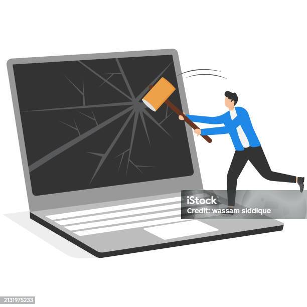Break My Computer Businessmen Use Sledgehammers And Break Computers Frustrated Computer ...