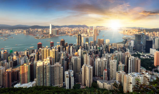 istock Hong Kong skyline panorama at dramatic sunset, China - Asia 2131986219