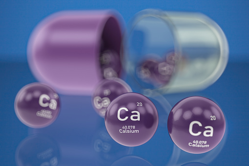 Calcium Capsule with Ca Element. Dietary Supplements. 3D Render