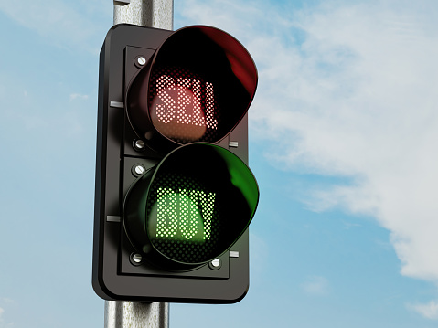 Traffic Lights with Sell and Buy Signs. 3D Render