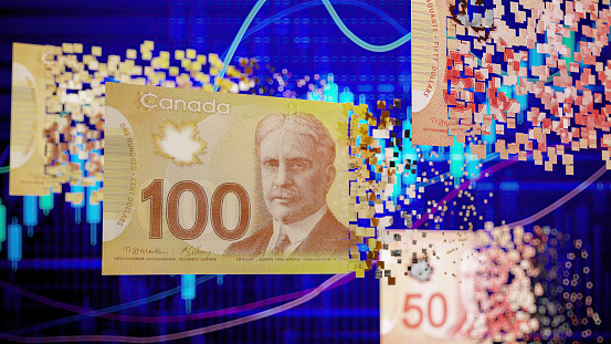 Digital Canadian Dollar Cryptocurrency or Money Transfer Concepts. 3D Render