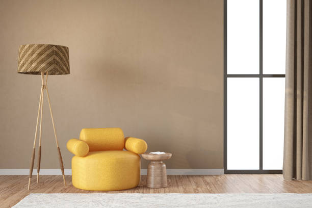 istock Yellow Armchair with a Window and Empty Beige Wall 2132006412