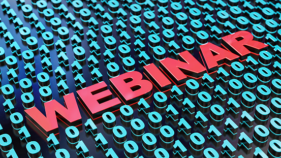 Technolgy Webinar Concept with Binary Code. 3D Render
