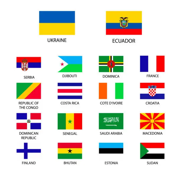 Vector illustration of National flags of the world. World flag Set.