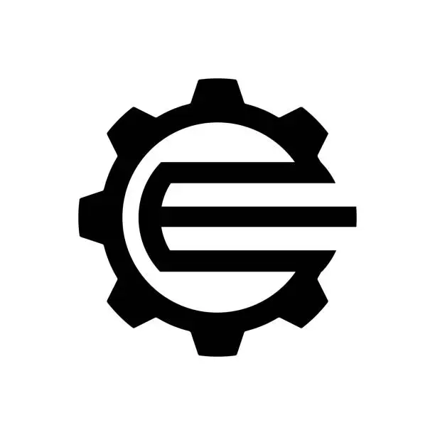 Vector illustration of Powerful Letter E Gear for Engine Logo Vector Graphic Design