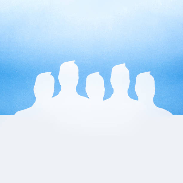 Head shape from paper on a blue background. Business team concept. Facebook creative concept. Copy space creative.