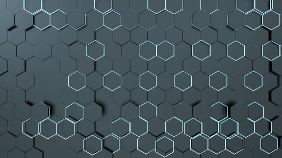Futuristic Hexagonal Technological Background. 3D Render
