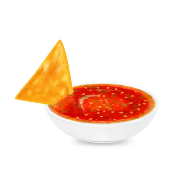 Vector illustration of Mexican nachos chips with salsa sauce