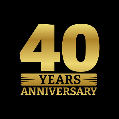 40 years logo or icon. 40th anniversary golden badge. Birthday celebrating, jubilee emblem design with number twenty. Vector illustration.