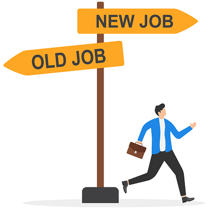Change to a new job, career or opportunity, new challenge to success, improvement or advancement, recruitment or employment concept, businessman employee carrying stuff changing to new job opportunity.