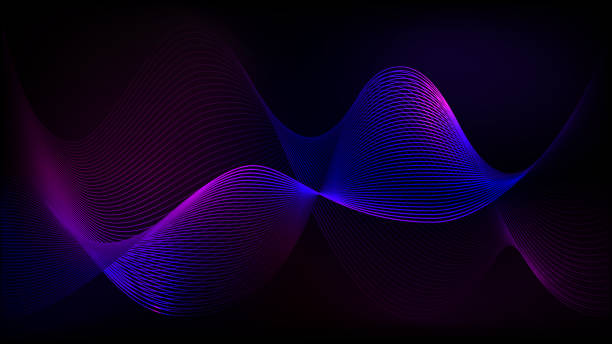 istock Sound wave blue tech pattern background. Neon magnetic purple, electric blue, pink magenta line swirls. Neural dna shaking 3d ultra violet fractal net curves. 2132126631