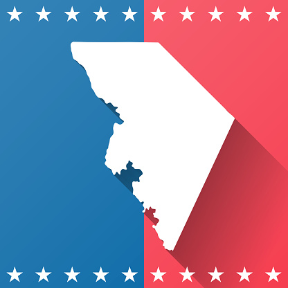 Map of Marlboro County - South Carolina, on a blue and red colored background. The blue color represents the Democratic Party and the red color represents the Republican Party. White stars are placed above and below the map. Vector Illustration (EPS file, well layered and grouped). Easy to edit, manipulate, resize or colorize. Vector and Jpeg file of different sizes.