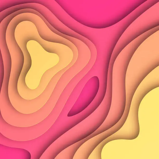 Vector illustration of Paper cut background - Orange abstract fluid shapes - Trendy 3D design
